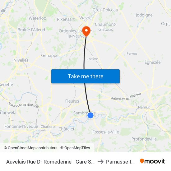 Auvelais Rue Dr Romedenne - Gare Sncb to Parnasse-ISEI map