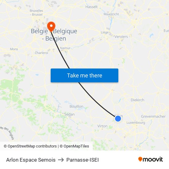 Arlon Espace Semois to Parnasse-ISEI map