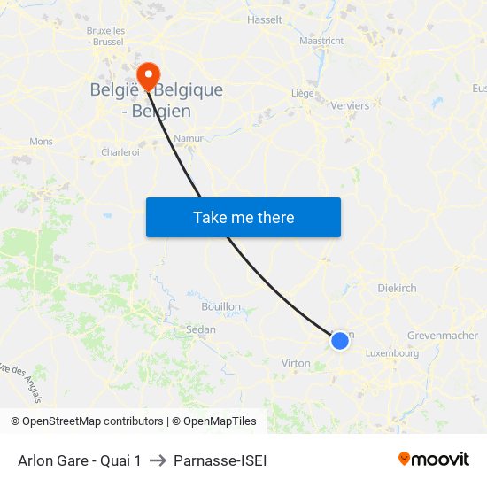 Arlon Gare - Quai 1 to Parnasse-ISEI map