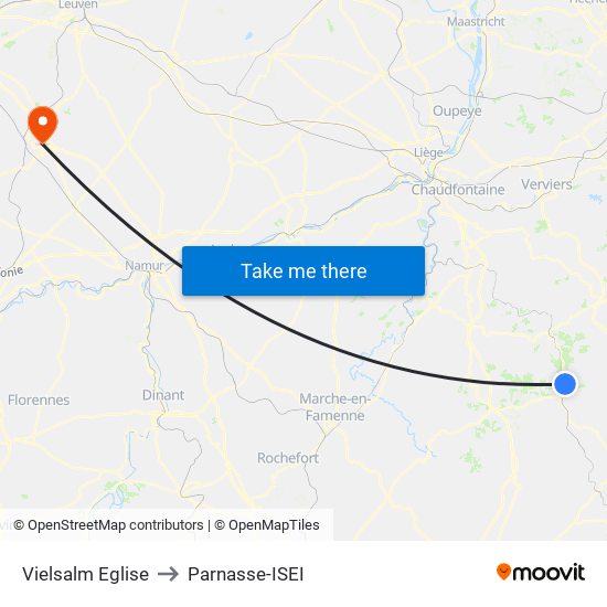 Vielsalm Eglise to Parnasse-ISEI map