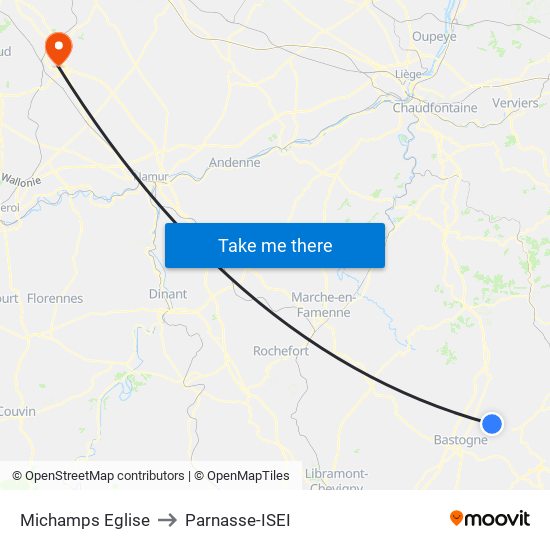 Michamps Eglise to Parnasse-ISEI map