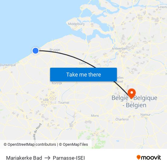 Mariakerke Bad to Parnasse-ISEI map