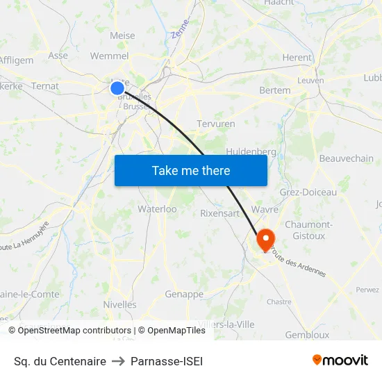 Centenary Square to Parnasse-ISEI map