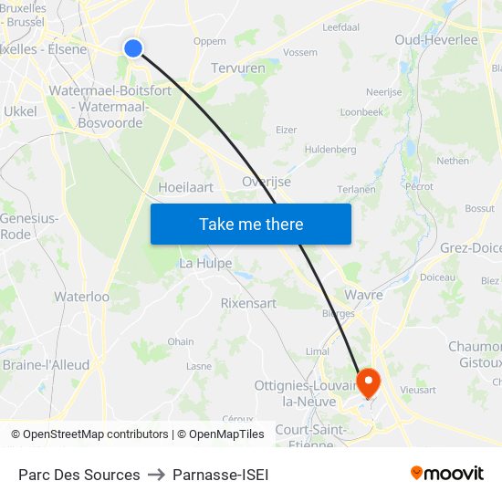 Parc Des Sources to Parnasse-ISEI map