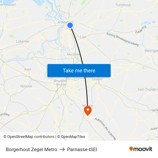 Borgerhout Zegel Metro to Parnasse-ISEI map