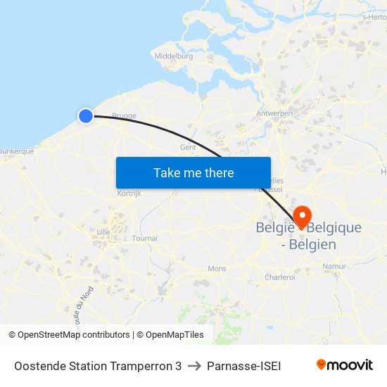 Oostende Station Tramperron 3 to Parnasse-ISEI map