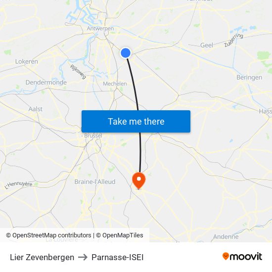 Lier Zevenbergen to Parnasse-ISEI map