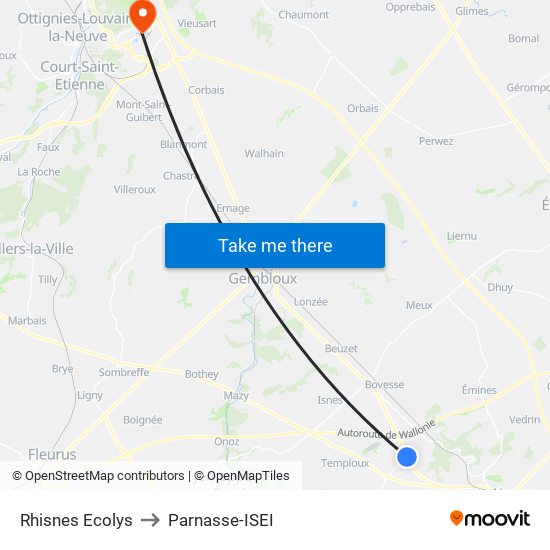 Rhisnes Ecolys to Parnasse-ISEI map