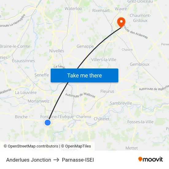 Anderlues Junction to Parnasse-ISEI map