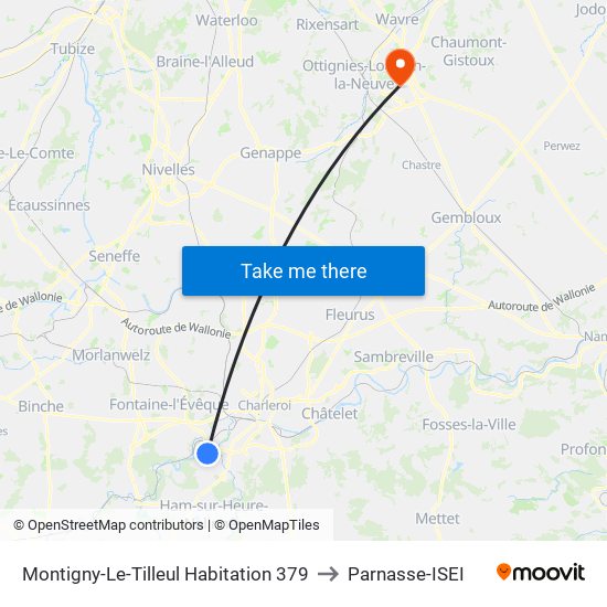 Montigny-Le-Tilleul Habitation 379 to Parnasse-ISEI map