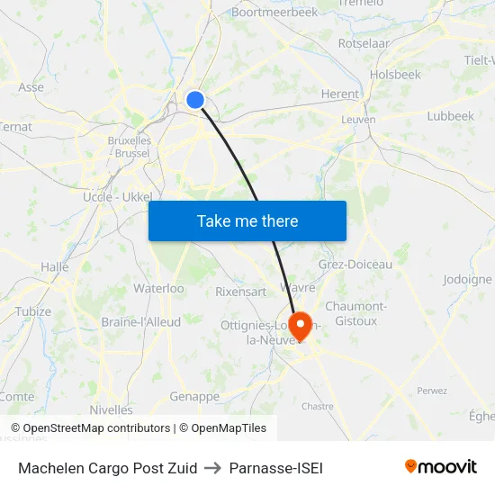 Machelen Cargo Post Zuid to Parnasse-ISEI map