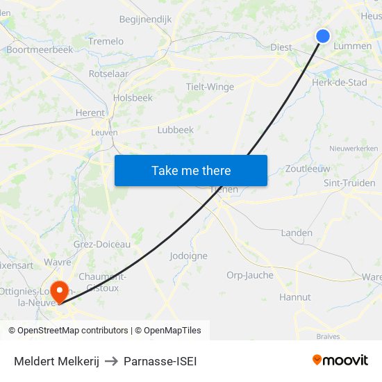 Meldert Melkerij to Parnasse-ISEI map