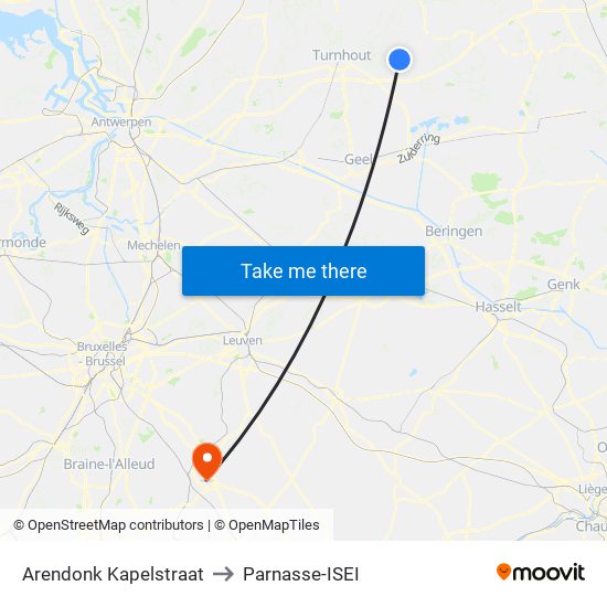 Arendonk Kapelstraat to Parnasse-ISEI map