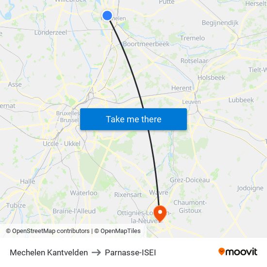 Mechelen Kantvelden to Parnasse-ISEI map