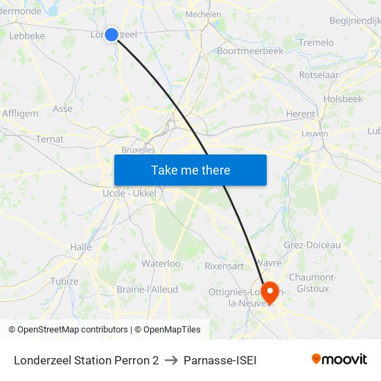 Londerzeel Station Perron 2 to Parnasse-ISEI map
