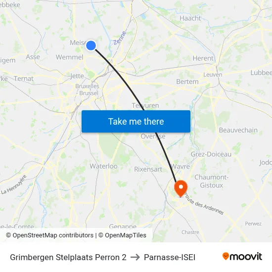 Grimbergen Depot Platform 2 to Parnasse-ISEI map