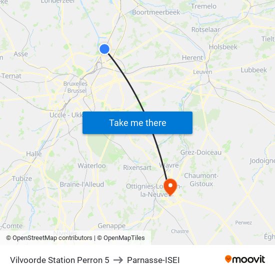 Vilvoorde Station Perron 5 to Parnasse-ISEI map