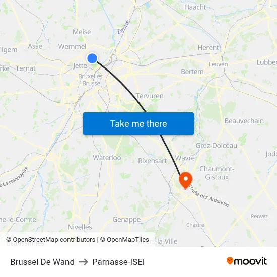 Brussels De Wand to Parnasse-ISEI map