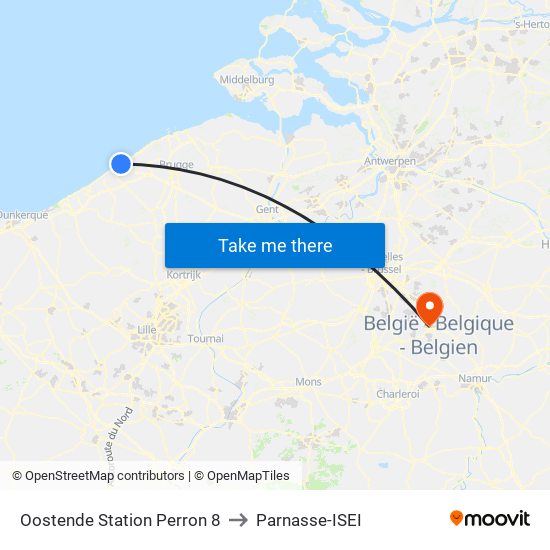 Oostende Station Perron 8 to Parnasse-ISEI map