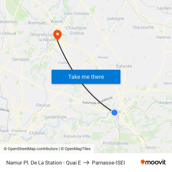 Namur Pl. De La Station - Quai E to Parnasse-ISEI map