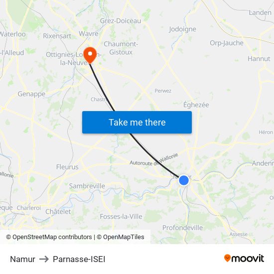 Namur to Parnasse-ISEI map