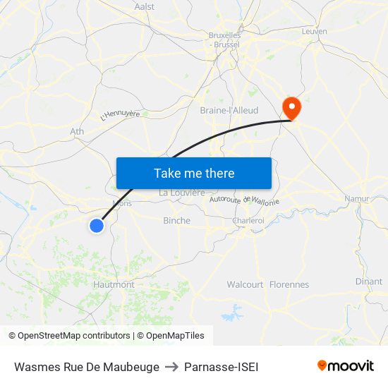 Wasmes Rue De Maubeuge to Parnasse-ISEI map