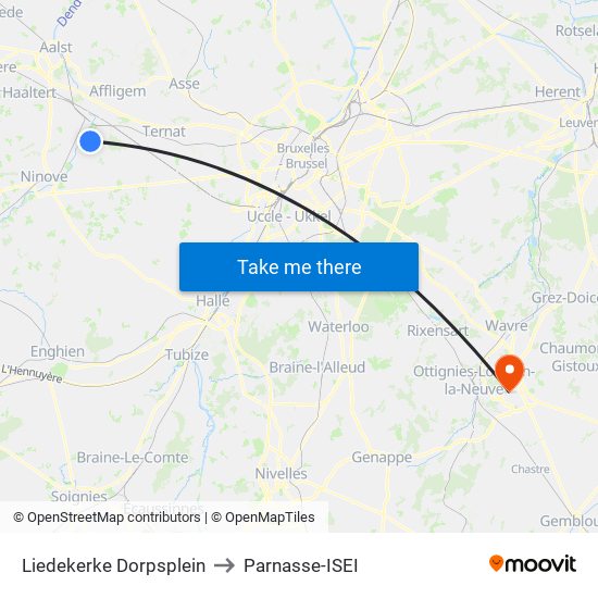 Liedekerke Dorpsplein to Parnasse-ISEI map