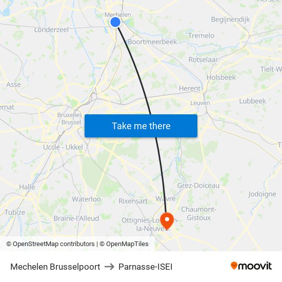 Mechelen Brusselpoort to Parnasse-ISEI map