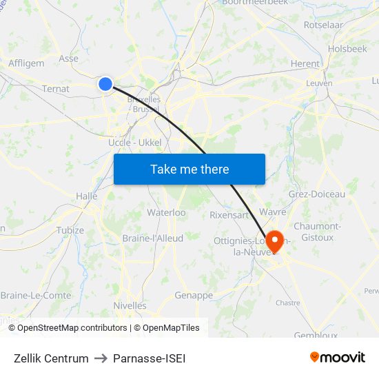 Zellik Centrum to Parnasse-ISEI map