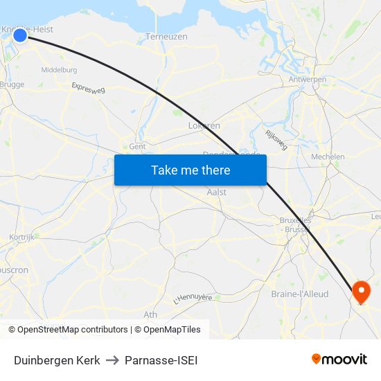 Duinbergen Kerk to Parnasse-ISEI map