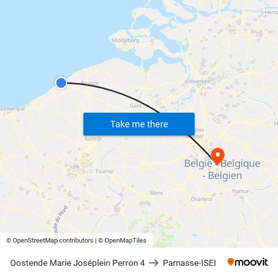 Oostende Marie Joséplein Perron 4 to Parnasse-ISEI map