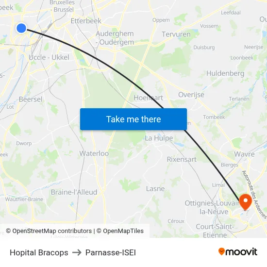 Bracops Hospital to Parnasse-ISEI map