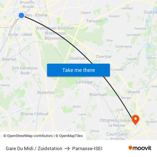 Gare Du Midi / Zuidstation to Parnasse-ISEI map