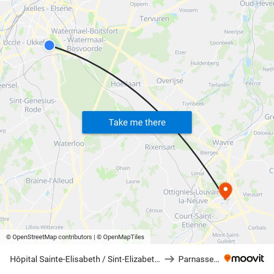 Hôpital Sainte-Elisabeth / Sint-Elizabeth-Ziekenhuis to Parnasse-ISEI map