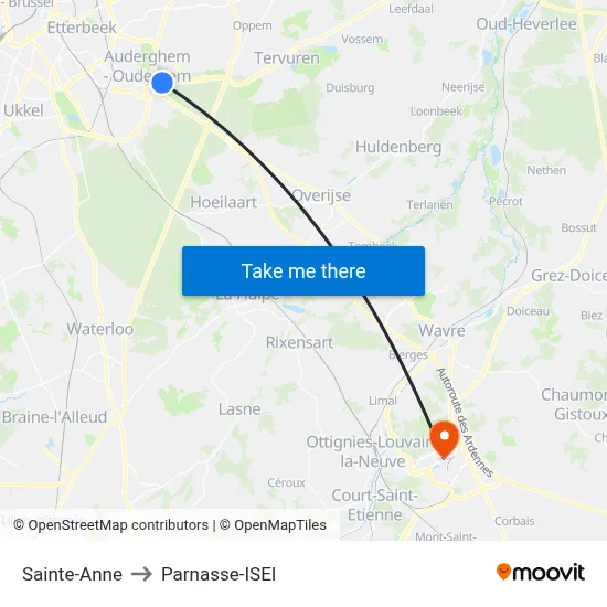 Sainte-Anne to Parnasse-ISEI map