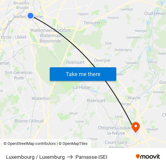 Luxembourg / Luxemburg to Parnasse-ISEI map