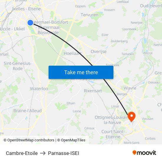 Cambre-Etoile to Parnasse-ISEI map