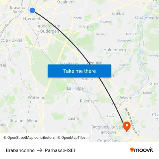 Brabanconne to Parnasse-ISEI map