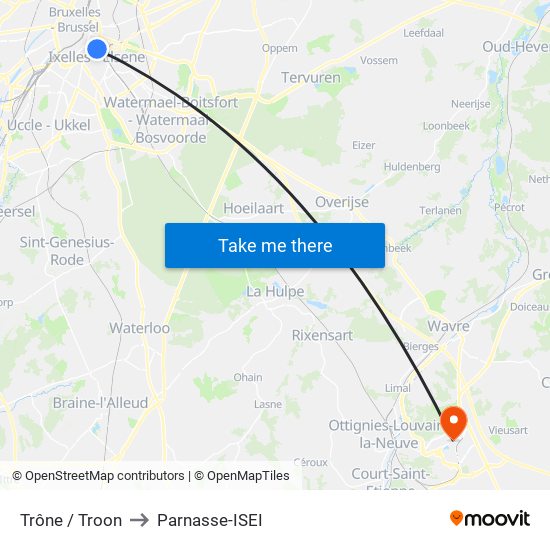 Trône / Troon to Parnasse-ISEI map