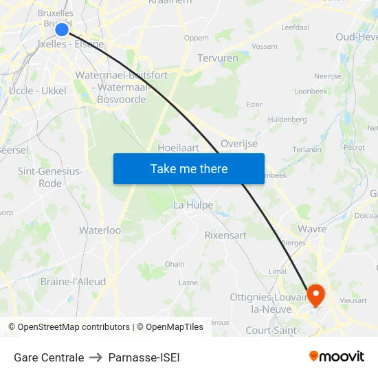 Gare Centrale to Parnasse-ISEI map