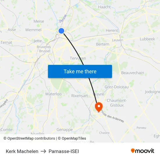 Kerk Machelen to Parnasse-ISEI map