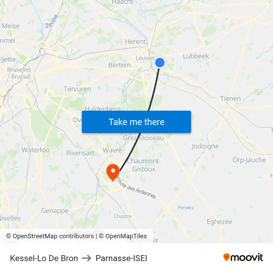 Kessel-Lo De Bron to Parnasse-ISEI map