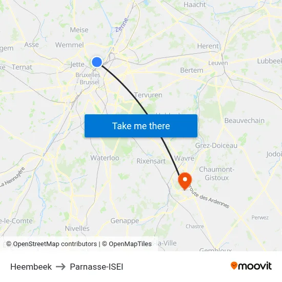 Heembeek to Parnasse-ISEI map