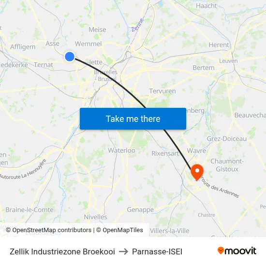 Zellik Industriezone Broekooi to Parnasse-ISEI map