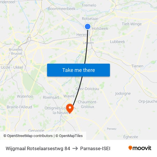 Wijgmaal Rotselaarsestwg 84 to Parnasse-ISEI map