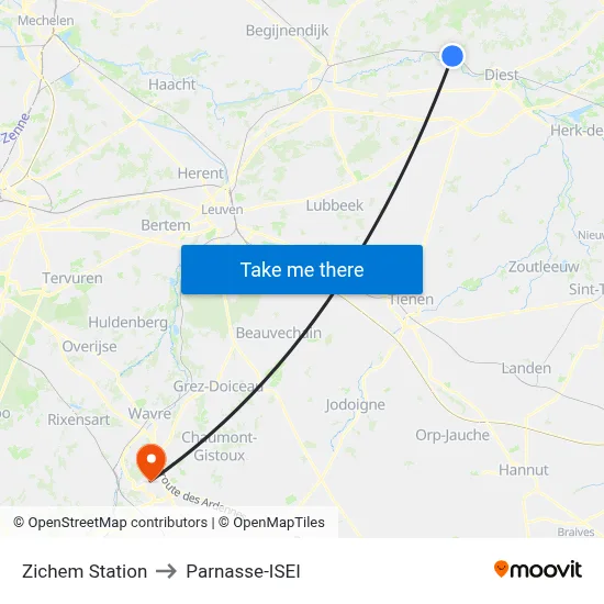 Zichem Station to Parnasse-ISEI map