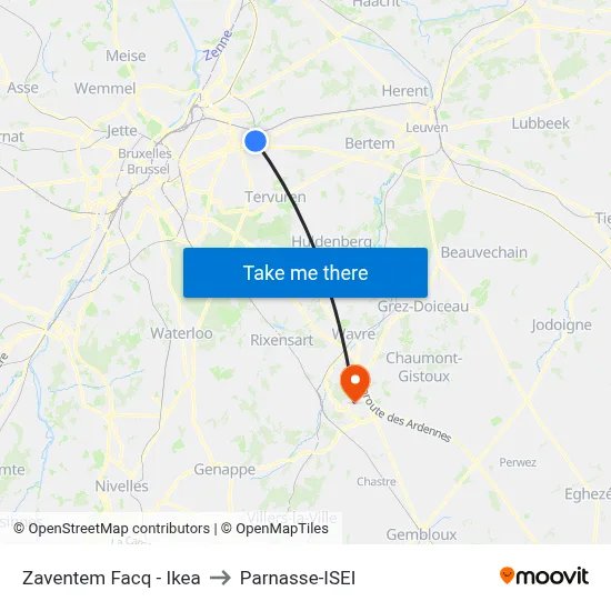 Zaventem Facq - Ikea to Parnasse-ISEI map