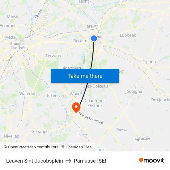 Leuven Saint Jacob Square to Parnasse-ISEI map