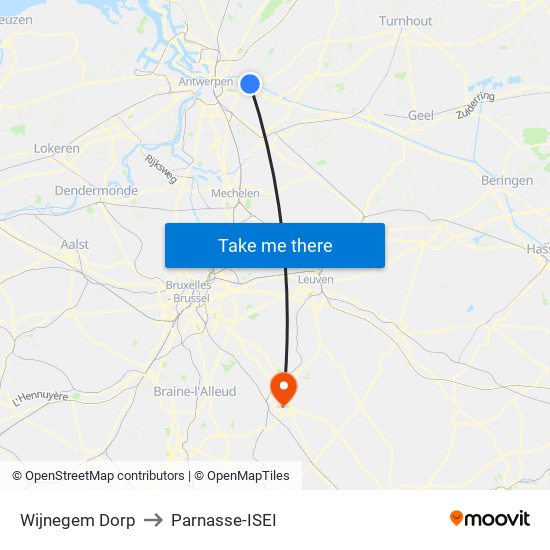 Wijnegem Dorp to Parnasse-ISEI map