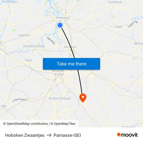 Hoboken Zwaantjes to Parnasse-ISEI map